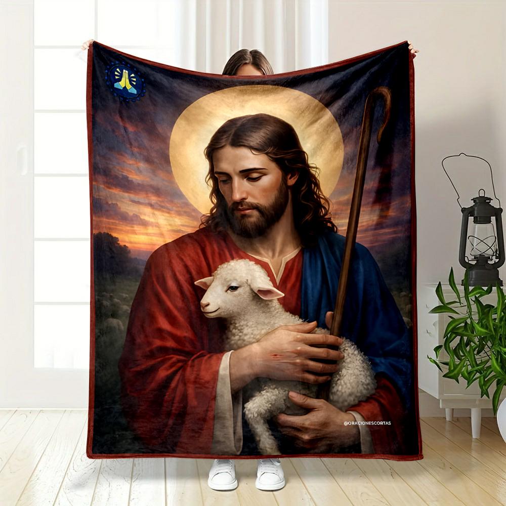 Religious Art: Shepherd with Lamb BlanketFlannel Blanket for Bedroom, Living Room, Sofa, and Nap