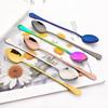 6P Black Coffee Spoon Stainless Steel Tableware Set Long Handle Ice Cream Dessert Teaspoon Picnic Drinkware Kitchen Accessories