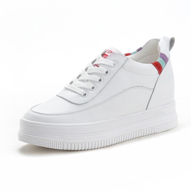 7cm Height Increasing Shoes Women Sneakers Genuine Leather Sweet Ladies White Wedge Shoes Fashion Sneakers Casual Shoes A1128