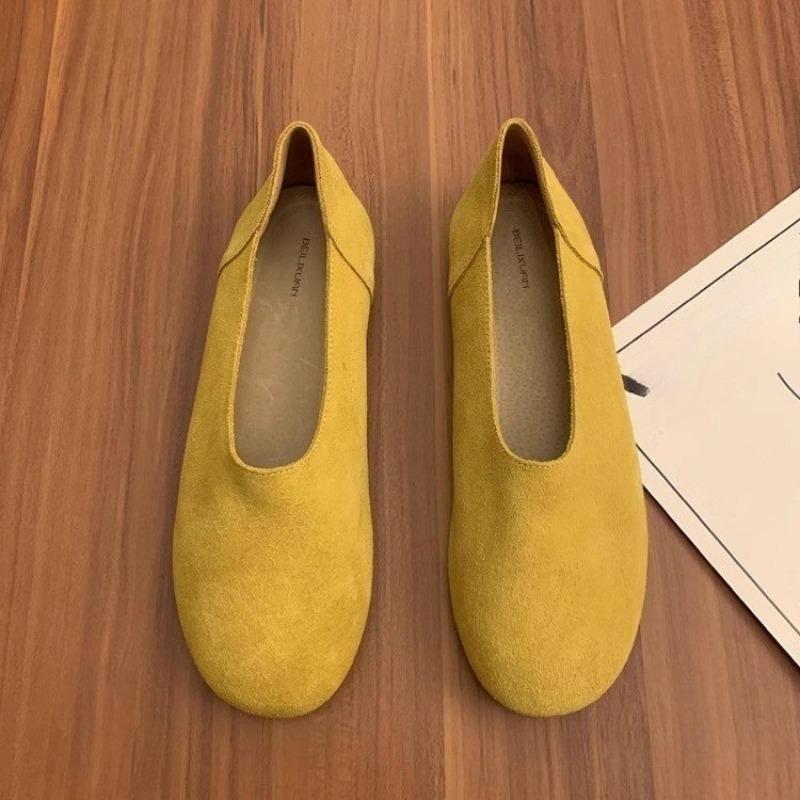 Французская нишевая плоская обувь-лоферы слипоны женская 2025 новая обувь для бабушек 35 жёлтый