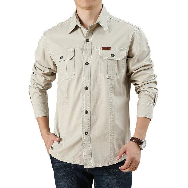 Men's Plus Size Casual Long-Sleeve Cotton Shirt - Spring/Autumn 2026 Collection