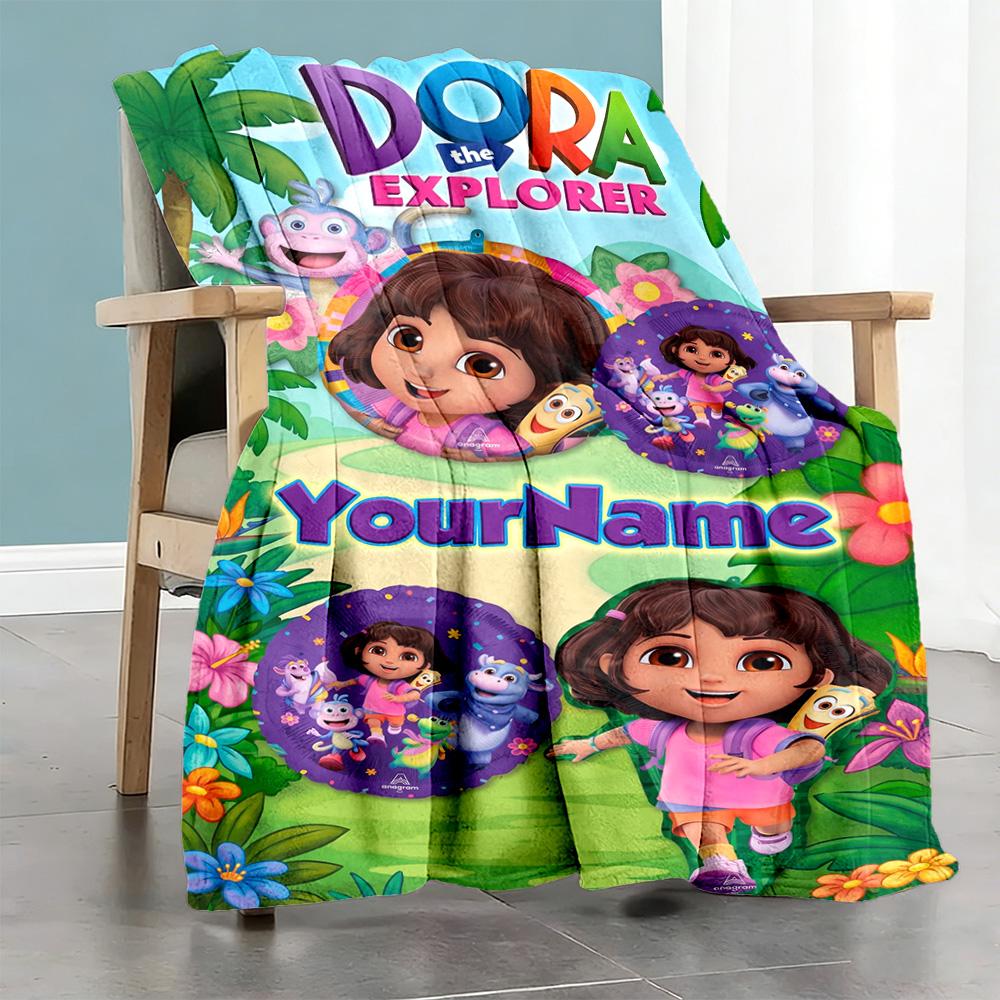 Dora Explorer Customize Your Name Blanket Multi-purpose Customizable Blanket Warmthful Decor for Chair Office Office Chair Bedding All-Season Use
