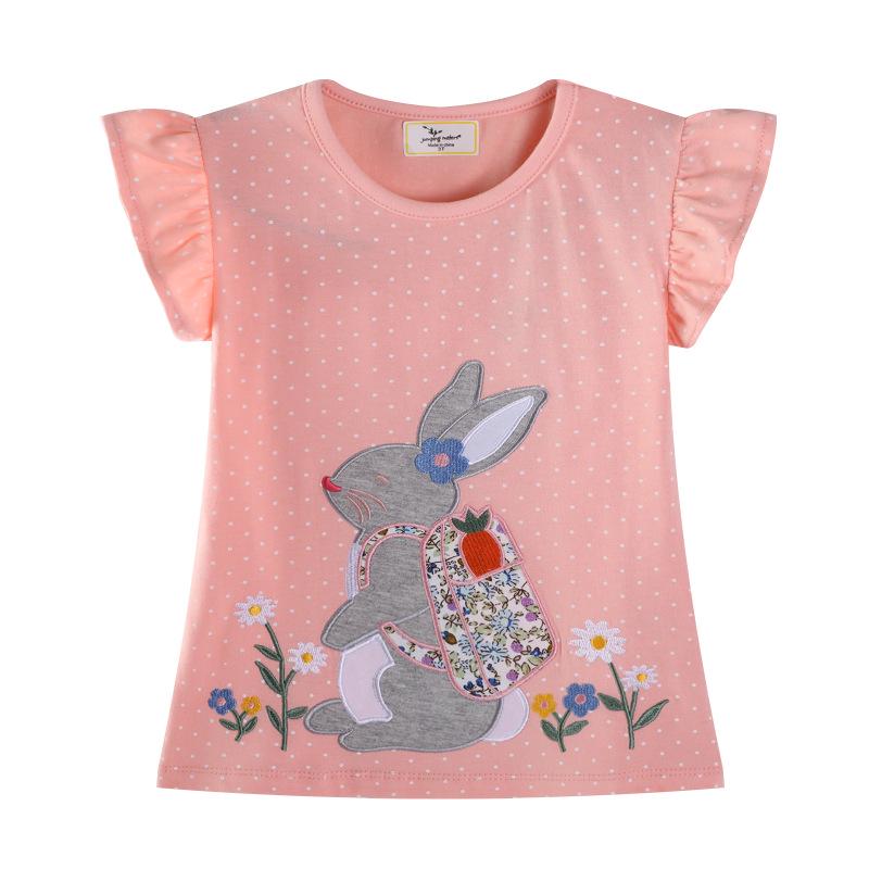 2026 Summer Girls  Cotton Cartoon Print T-shirt - Breathable, Casual Trendy Top for Kids 6T/110-120CM