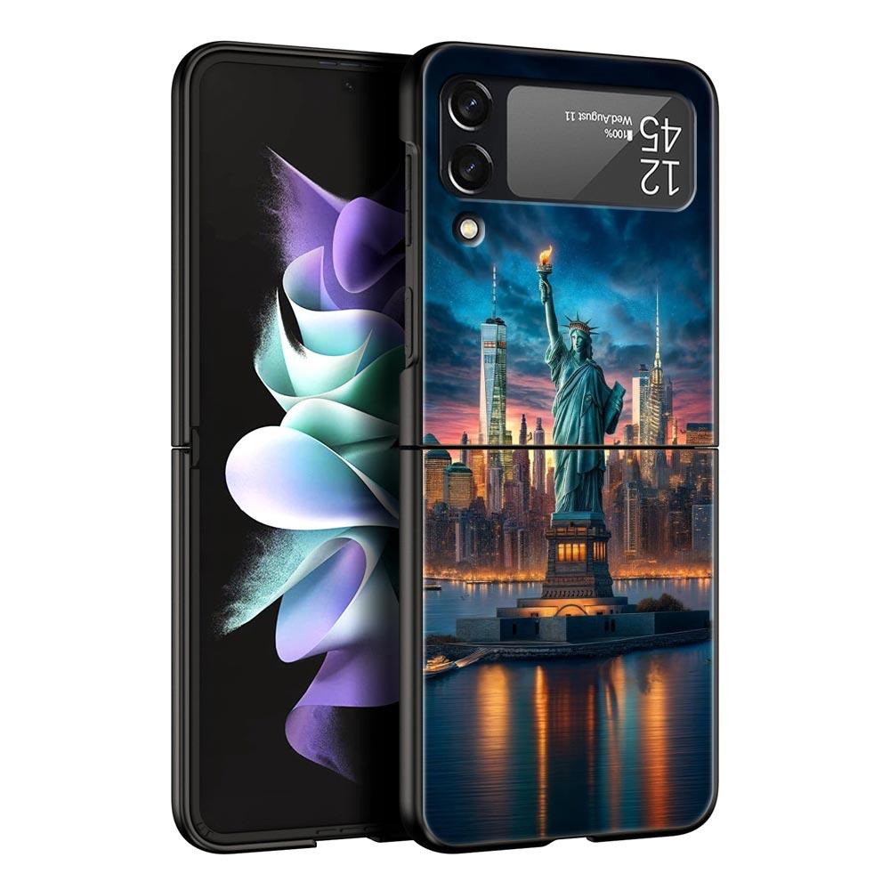 Phone Case for Samsung Galaxy Z Flip 3 4 5 6 7 Folding For Samsung Z Flip4 Flip5 PC Hard Cover NYC New York City Seaside Scenery