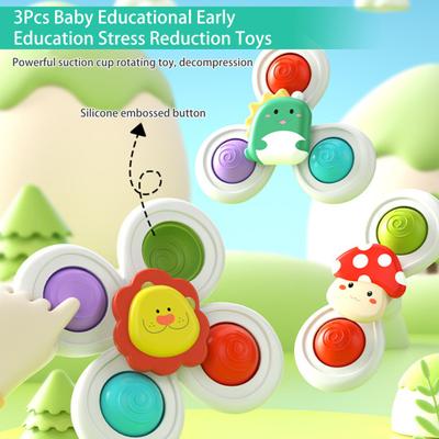 3Pcs/Set Baby Spinner Toy with Suction Cup Mushroom Lion Dinosaur Educational Table Bath Infant Spinning Fidget Toy Toddler Gift