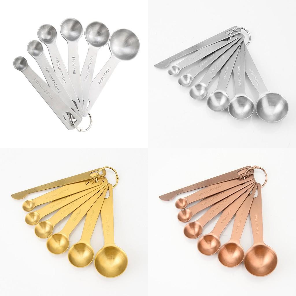 Elegant Six Piece Silver Measuring Spoon Set For Baking And Kitchen Use With Long Handle