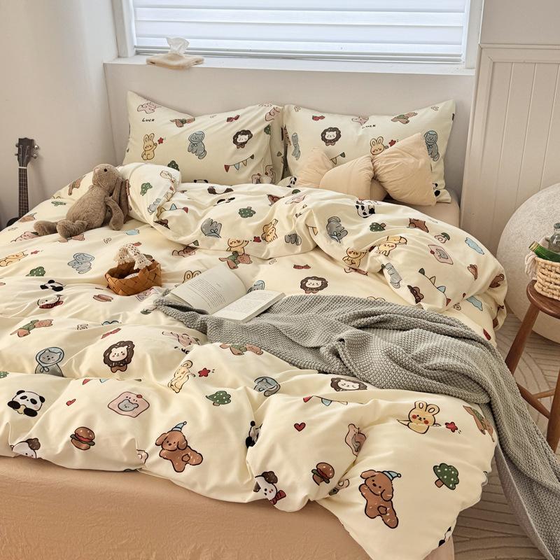 Bedding Four-piece Set Skin-friendly Breathable and Comfortable, Small Floral Washed Sheets Quilt Covers Pillowcases