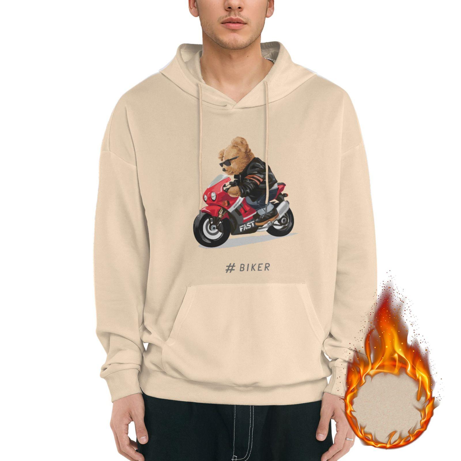 

1 шт. Мужская повседневная зимняя толстовка с капюшоном, теплая флисовая подкладка, пуловер, мягкая толстовка с капюшоном, удобная уличная одежда M-3XL XXXL бежевый