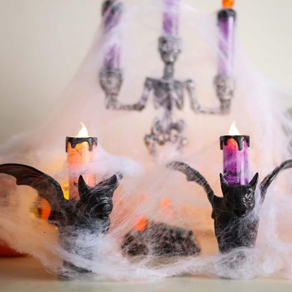Cell Battery Operated Bat Candle Light Plastic Base Printed Pattern LED Candlestick Eco Friendly with Holder Gothic Lamp