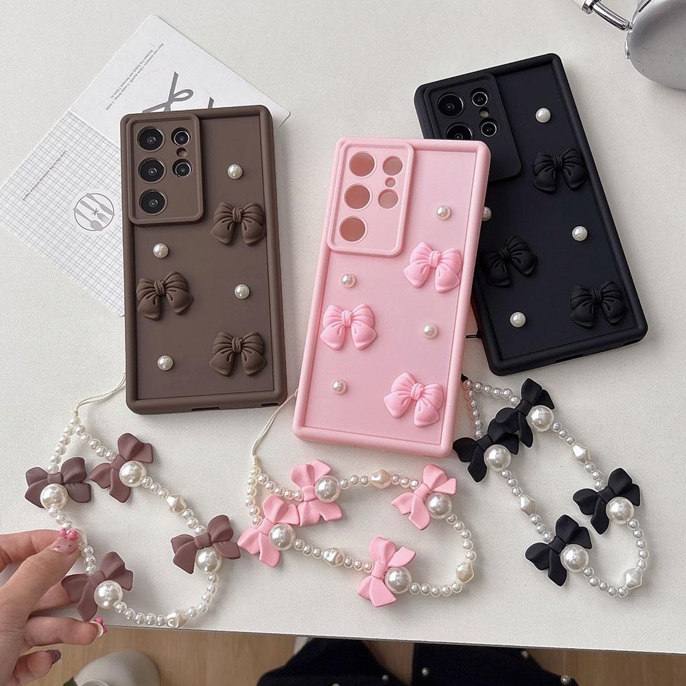 3D Bowknot Pearl Silicone Phone Case For Motorola Moto G85 G55 G45 G35 5G G84 G64 G54 G34 5G G24 Power G14 G04 G04S 4G G Pure