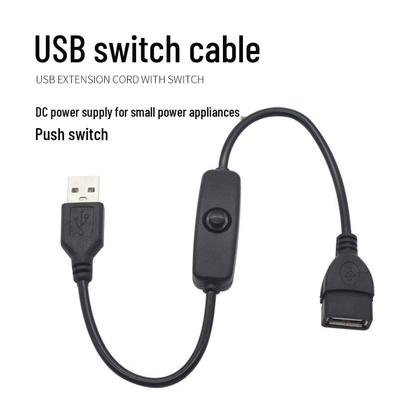 USB 2.0 Male to Female Charging Extension Cable with Switch for Desk Lamp, Fan, Car Recorder (Two-Core Wire)
