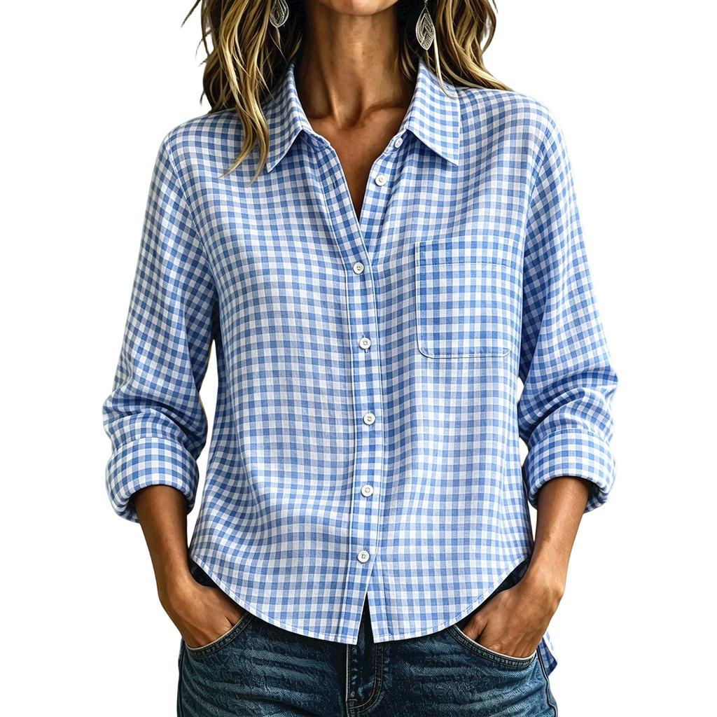 Dames geruit loszittend knoophemd met lange mouwen casual top