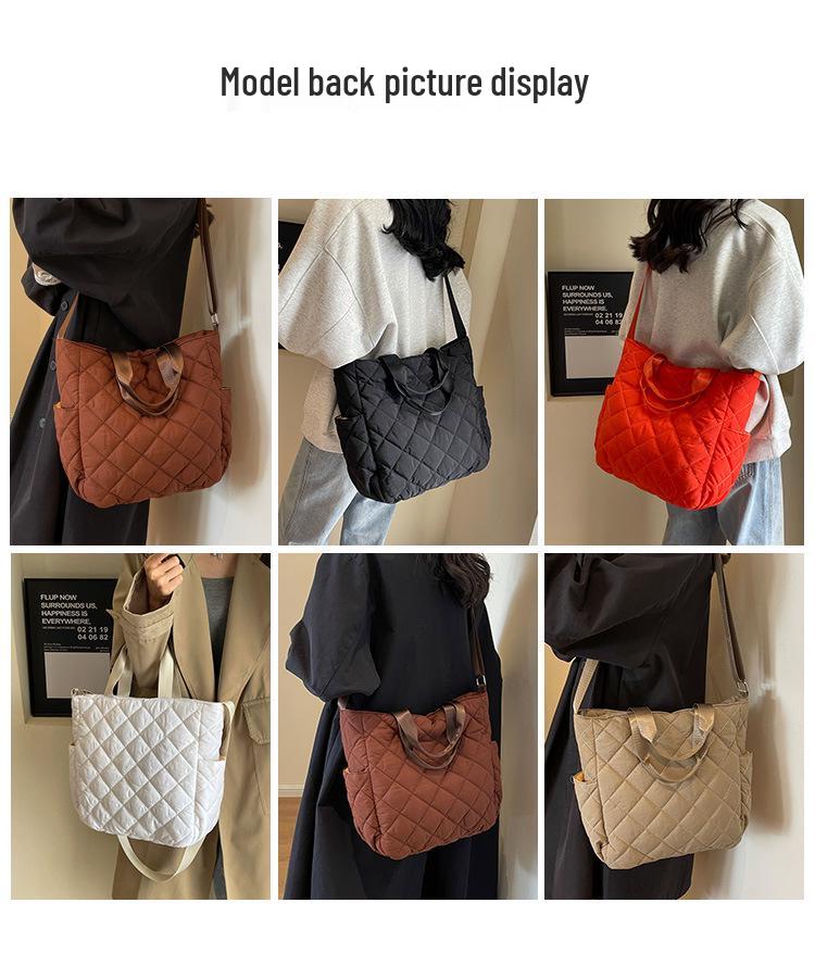 Large Capacity Quilted Tote Bag - Korean Style Versatile Cotton Coat Bag, High-End Fashion Shoulder & Crossbody Bag for Autumn and Winter