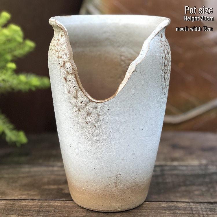 Handmade Large Coarse Pottery Succulent Flower Pot – Round Purple Sand Ceramic Planter