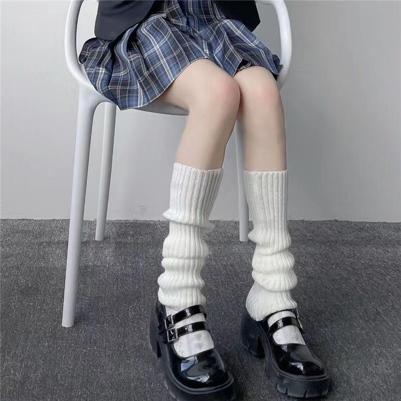 Leg Warmers Lolita Socks Y2K Knitted Warm Foot Cover White Black Warmer Lady Autumn Winter Crochet Sock Boot Cuffs