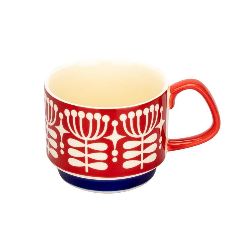 300ml Japanese Flower Coffee Mug Set Retro Ceramic Milk Oats Mug Office Water Handgrip Cup Kitchen Party Drinkware Set