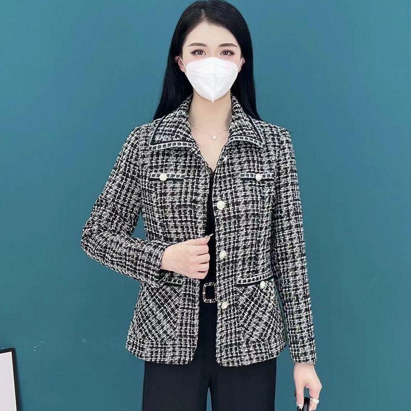 Small Fragrance Jacket Women's Spring and Autumn Clothes New French Jacquard Loose Small Man Short Plaid Top