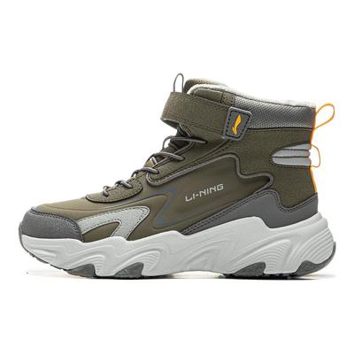 Li Ning Zapatillas Casuales Versátiles con Absorción de Impactos, Resistentes al Desgaste, Rebote, Cálidas, de Caña Alta, para Niños, Zapatillas Casuales para Niños, Verde Militar, Gris Asfalto, YKCU186-35