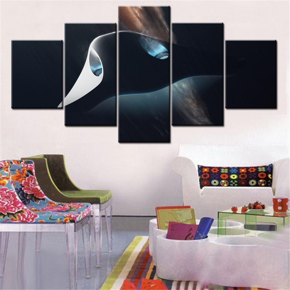 5 Pieces Canvas Wall Arts Space Futuristic Spaceship Wallpaper Home Decor Picture Printing Interior Artwork Living Room Image