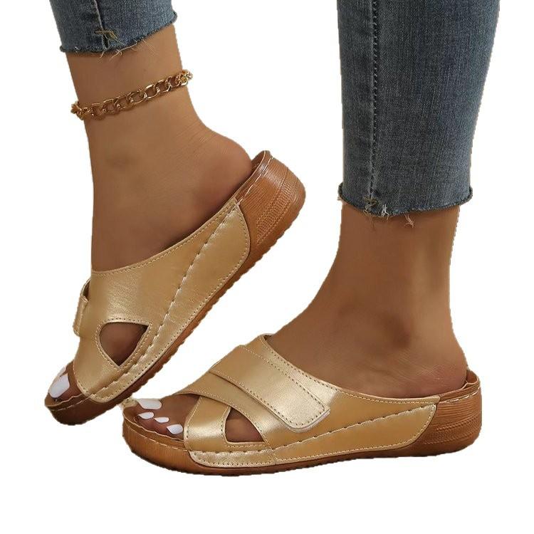 2025 foreign trade new summer wedge heel platform slippers large size women's shoes casual fashion heightened wedge heel slippers
