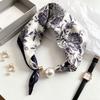 Blue Prints Elegant Pearl Tail Magnetic Clasp Scarf Summer New Versatile Breathable Fashion Artistic Accessory Neck Wrap Scarves