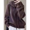 Soft and Sticky Hooded Thick Knit Versatile Sweater Jacket for Women Solid Elastic Pullover Basic Female Tops Sweater Women