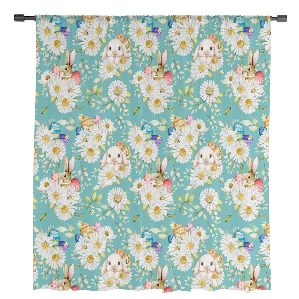 Easter Egg Rabbit Flowers Tulle Curtains For Living Room Bedroom Voile Sheer Curtain Window Home Decor Drapes