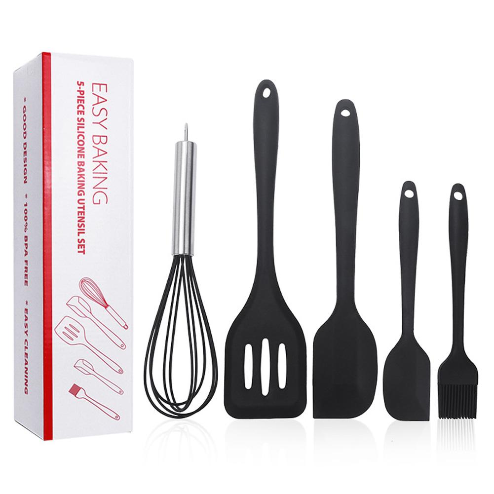 Kolip 5pcs Silicone Kitchen Utensils Set With Scraper Spatula Egg Beater Heat Resistant Non-stick Baking Tools