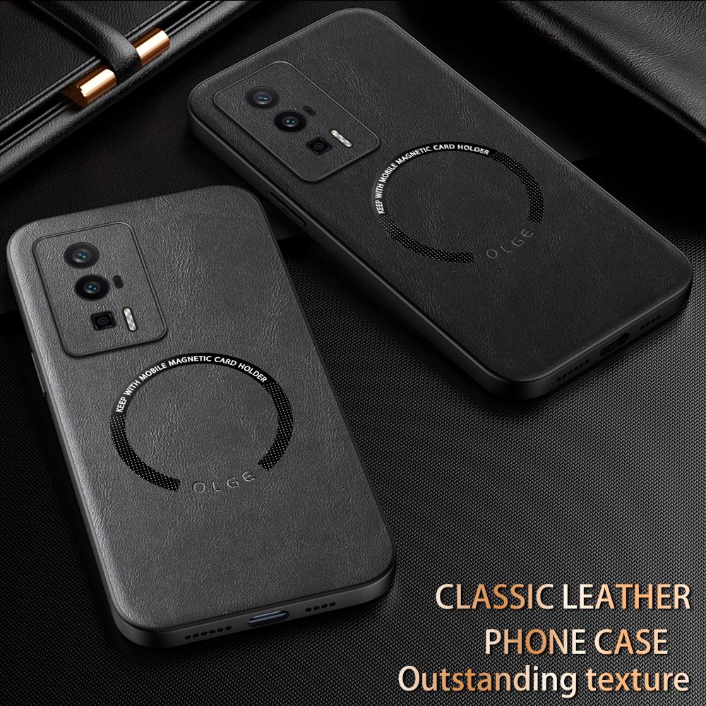 For Redmi K60 60 Pro Fine Hole PU Cow Pattern Leather Outer Magnetic Ring Soft Edge Anti-Drop Anti-Fingerprint Phone Case