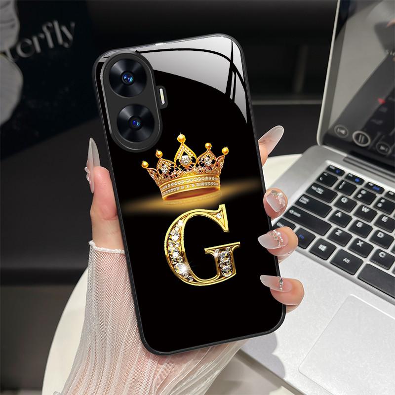 For Realme C55 4G Case Fashion Letters Hard Tempered Glass Back Covers For Realme Narzo N55 NarzoN55 C55 RMX3710 Phone Shell