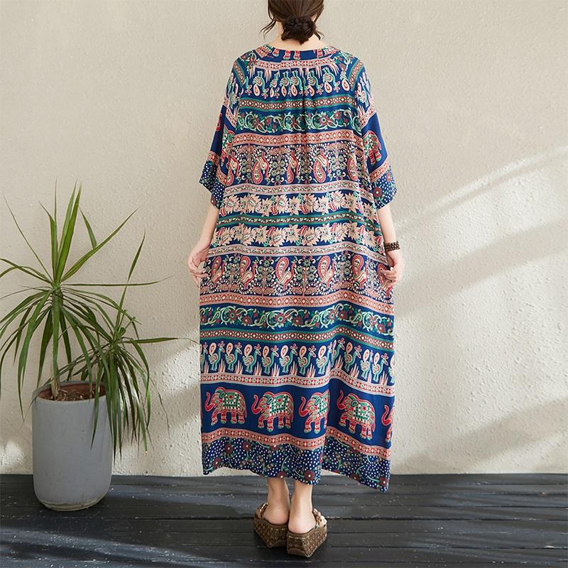 Short Sleeve Plus Size Cotton Vintage Floral New In Dresses for Women Casual Loose Long Summer Dress