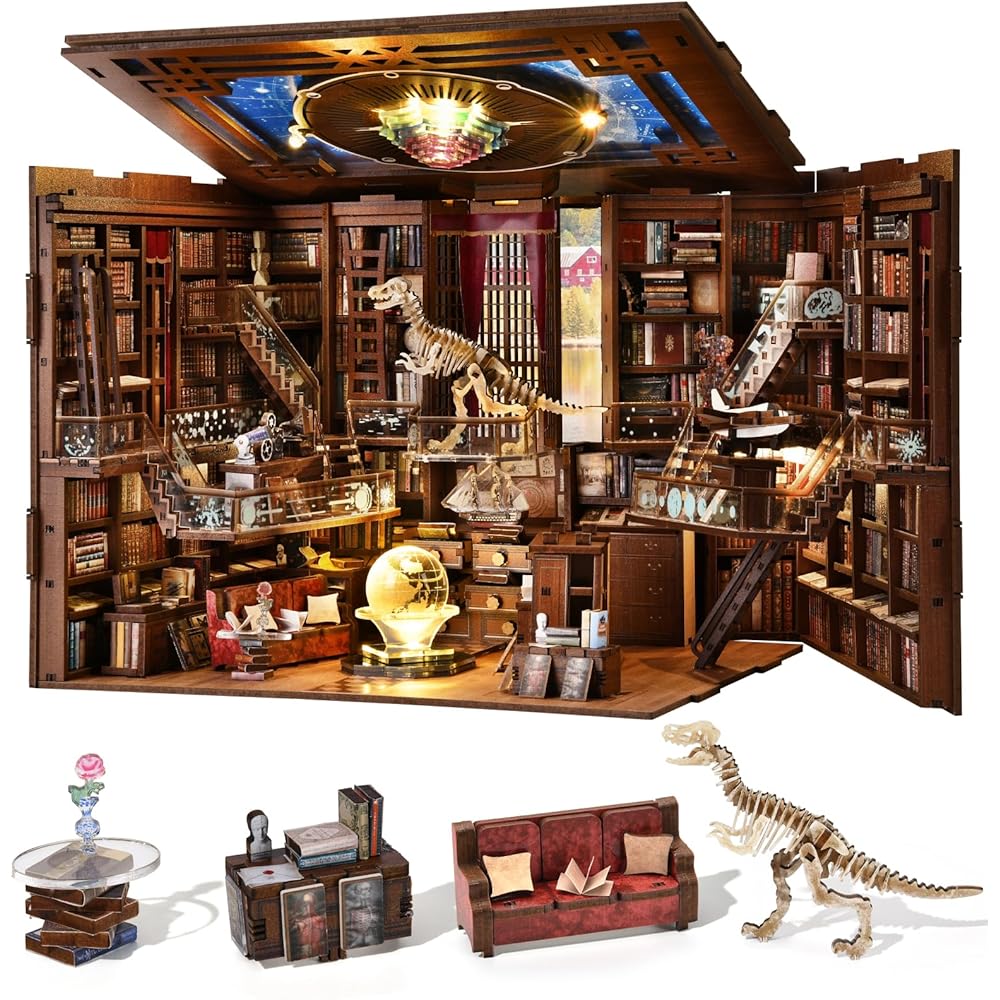 

MiniCity DIY Book Nook Kit 3D Miniature House with LED Wood Craft Bookend Decoration for Teens and Adults