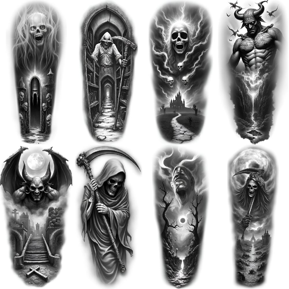 3pcs Temporary Tattoo Realistic Temporary Tattoos Skull With Reaper With Scythe Grim Reaper For Thighs Men Women