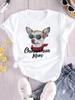 2026 Women's Cool Chihuahua with Letter Print Funny T-Shirt Round Neck Summer Casual Top Woman Fashion Short Sleeve Y2k Clothing