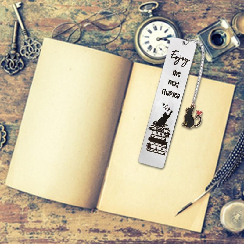 Stainless Steel Bookmarks Chain Bookmarks Cats Pendant Bookmarks Metal Book Mark Book Page Divider Gift for Book Lover
