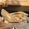 Large size sequined pearl applique stiletto high heels wedding shoes banquet dress comfortable and high-end women's shoes