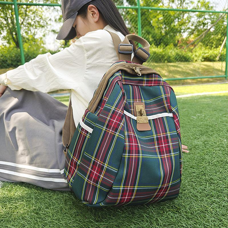 Plaid Travel Backpack Student Schoolbag Class Commuter Backpack