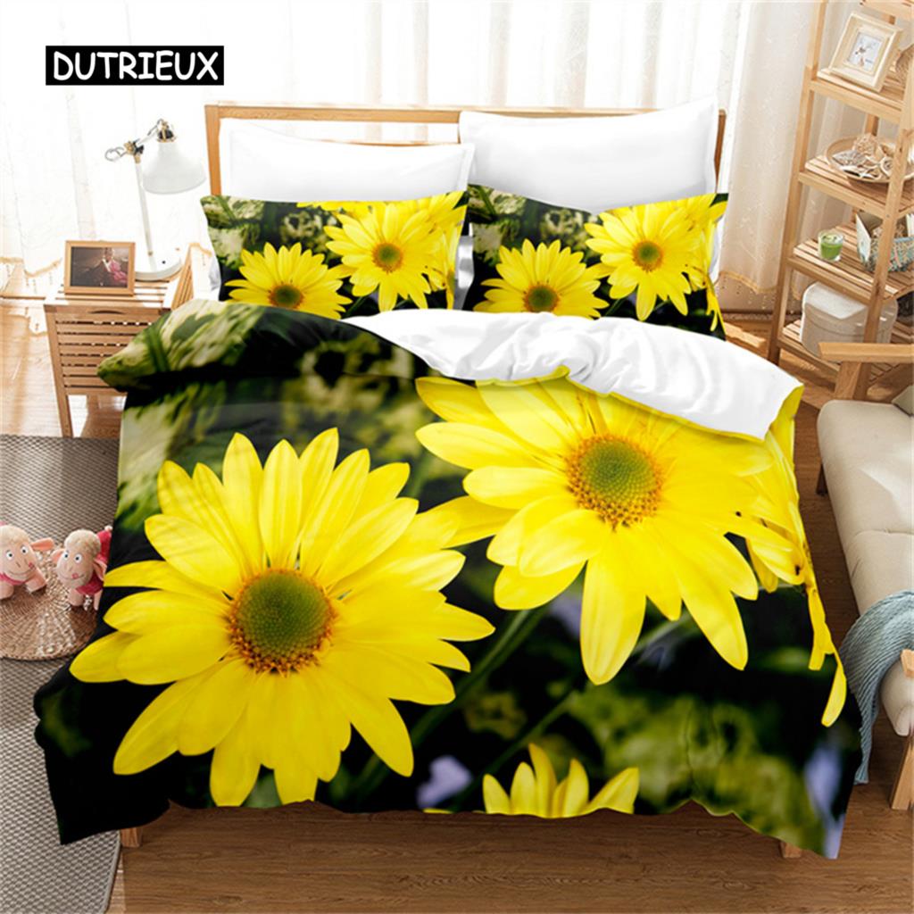 Sunflower Bedding Set Yellow Plant Flowers Duvet Cover Botanical Landscape Quilt Cover Girls Women Bedroom Gorgeous Decorations