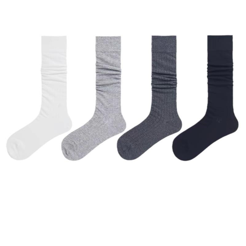 Women's simple knitted mid-calf socks, spring/summer thin vertical striped stacked socks jk Gray socks in ballet style