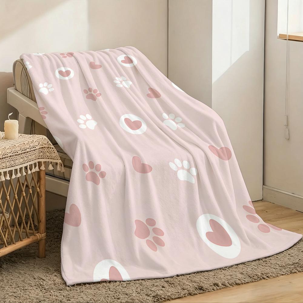Dog Paw Print Throw Lightweight 240G Flannel Blanket Soft Skin-Friendly For Summer Cooling