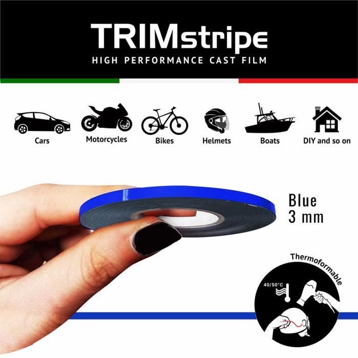 Bandes Adhésives - Trim Stripes - Bleu - 3 Mm X 10 Mt - Thermoformable - Résistant Aux Intempéries
