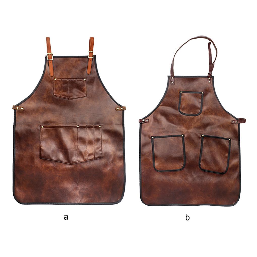 Professionelle verstellbare Friseurschürze Latzschürze ärmellos PU-Leder Barista-Schürzen Haareschneiden Haarstyling Wasserdicht