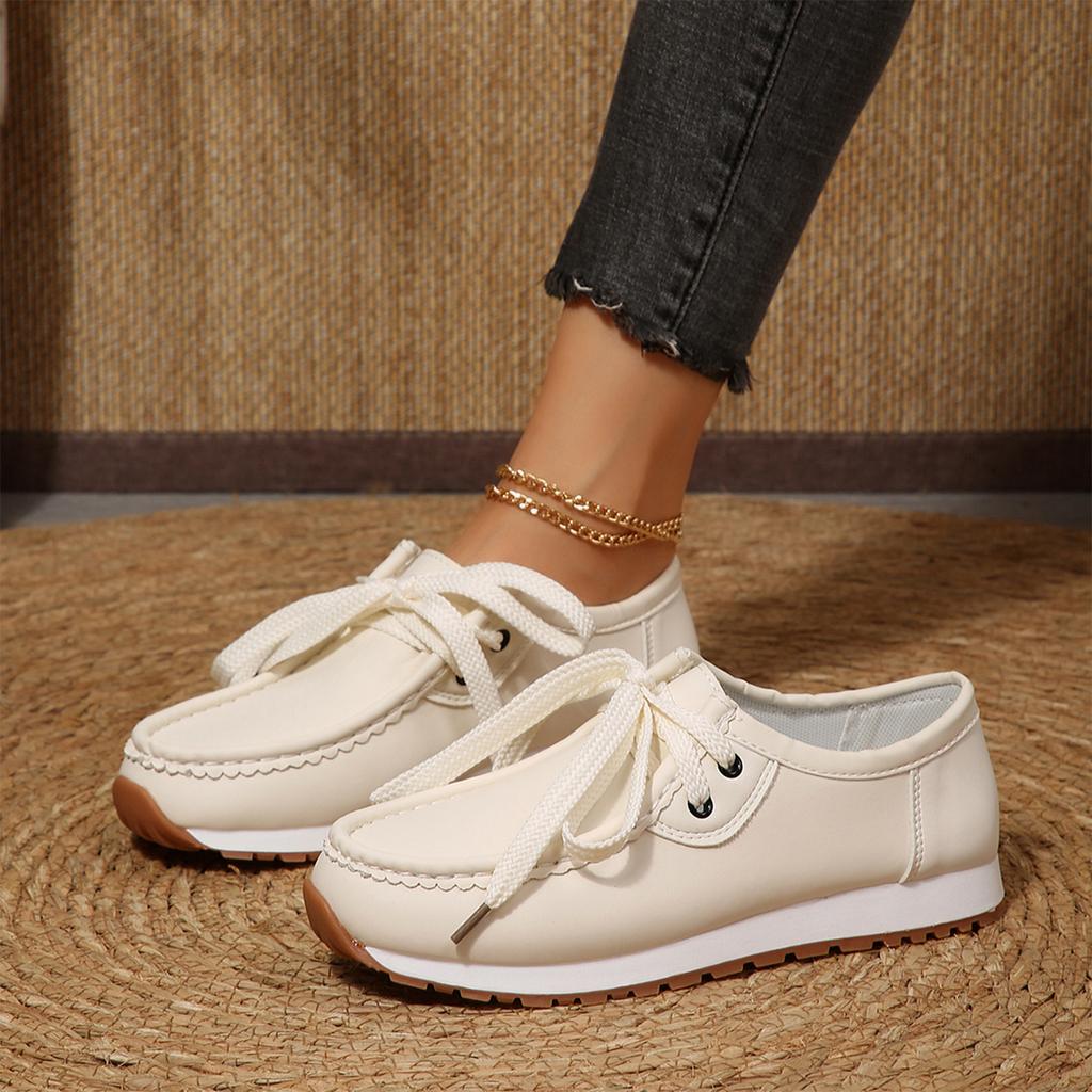 Women's Soft Leather Thick Lace-Up Casual Driving Loafers for Everyday Wear
