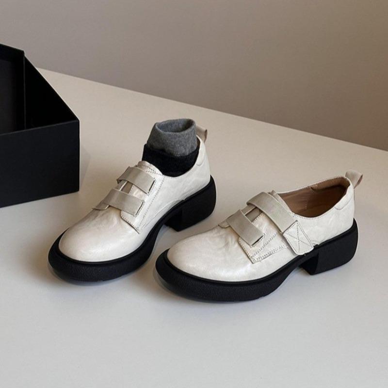 Fashion English-style Platform Loafers for Women, One-foot Slip-on, Comfortable Block Heel Small Leather Shoes