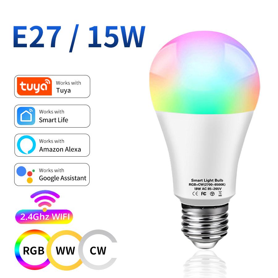 AC 85-265V Tuya Smart WiFi Bec LED E27 12W 15W 18W Lampă Alexa Operată prin Aplicația Smart Life Control Vocal Google Assistant Echo