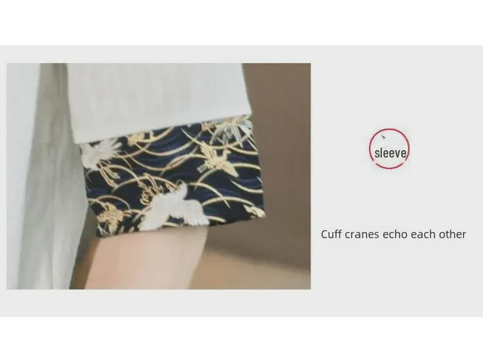 Men’s Chinese Crane Embroidery Cotton-Linen Short-Sleeve T-Shirt