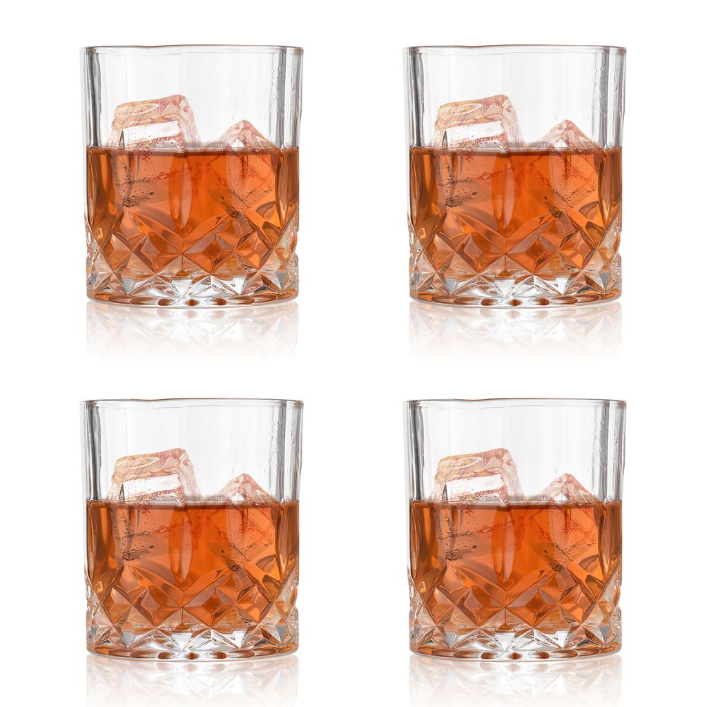 Whiskey Glasses Set of 4, Old Fashioned Glasses 10oz Crystal Glasses with Luxury Box for Scotch Bourbon Liquor Cocktail