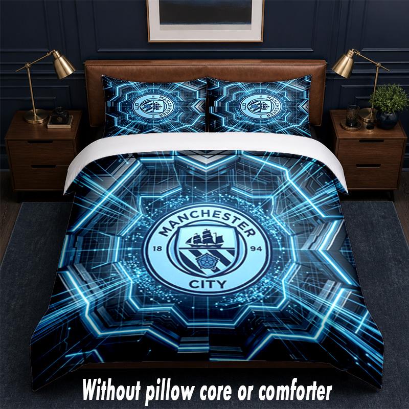 Manchester City Design Bed Bedding Set 1 Duvet Cover + 2 Pillowcases Soft Breathable Household Bed Linens