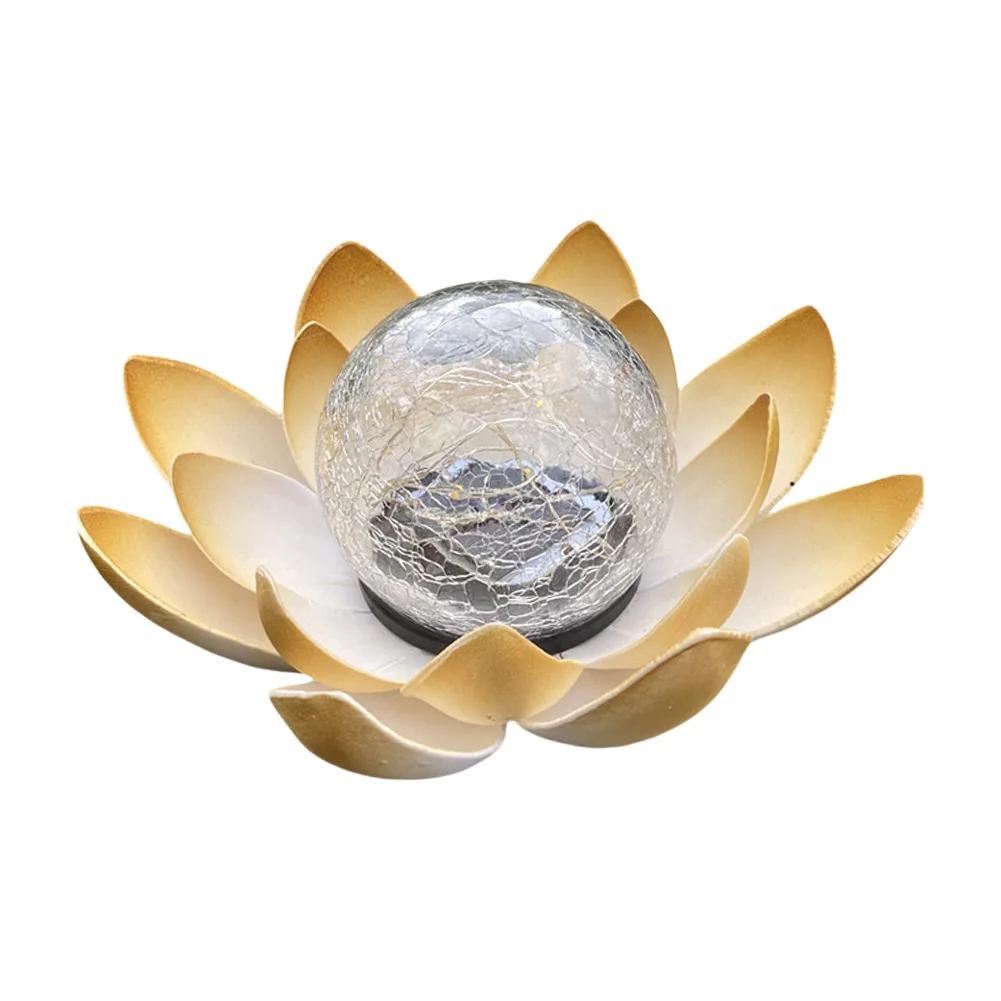 Solar Powered Decorative Cracked Ball Lotus Light Waterproof Crack Glass Ball Flower Lamp 600mAh for Home Yard Decor