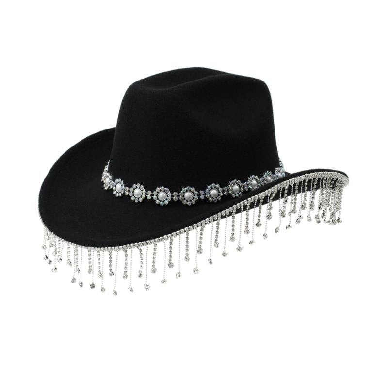 Heavy Diamond Cowboy Hats Tassels Crystal Hat for Disco House Cocktails Parties Vacation Sparkly Tassels for Comedian